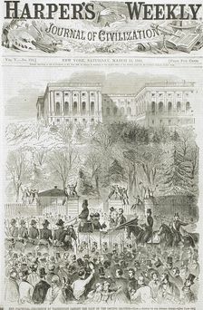 The Inaugural Procession at Washington, Passing the Gate of the Capitol Grounds, 1861. Creator: Unknown