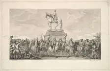 The Inauguration of the Statue of Louis XV, Vignette on page 1, from Description des Trava..., 1766. Creator: Augustin de Saint-Aubin