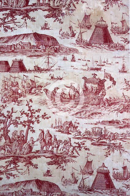 The Inauguration of The Port of Cherbourg by Louis XVI (Furnishing Fabric), Nantes, c. 1787. Creator: Petitpierre et Cie.