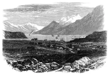 The Indo-European Telegraph: Elphinstone Inlet, Persian Gulf, with a view of the Fort, 1865. Creator: Unknown