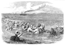 The Indo-European Telegraph: Landing The Cable in the mud at Fao, Persian Gulf, 1865. Creator: Unknown