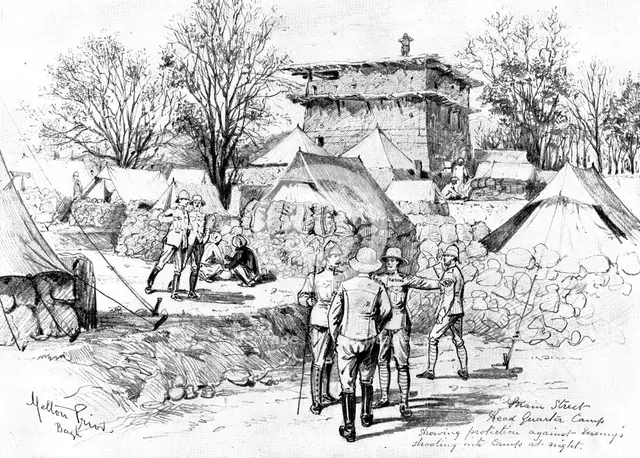 The Indian Frontier Rising: headquarters camp at Bagh, protected against the enemy's fire..., 1898. Creator: Unknown.