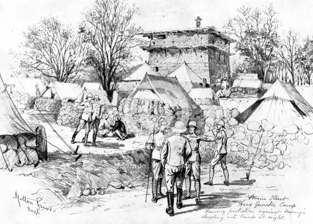 The Indian Frontier Rising: headquarters camp at Bagh, protected against the enemy's fire..., 1898. Creator: Unknown.