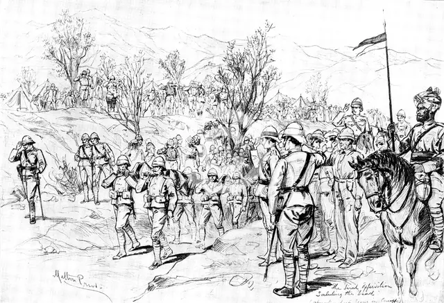 The Indian Frontier Rising: watching the conveyance of the dead - a daily occurrence, 1898. Creator: Unknown.