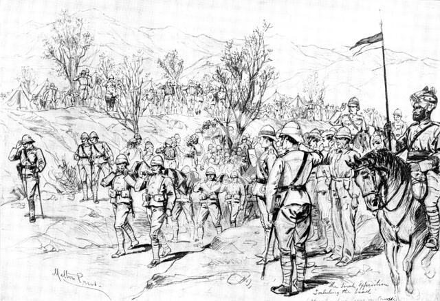 The Indian Frontier Rising: watching the conveyance of the dead - a daily occurrence, 1898. Creator: Unknown.