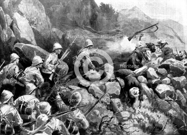 The Indian Frontier Rising: the King's Own Scottish Borderers storming a sangar..., 1898. Creator: William Barnes Wollen.