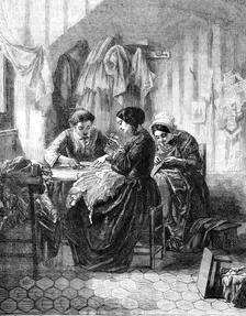 "The Industrious Needlewomen" - painted by M. Trayer - from the Exhibition of French Artists, 1856. Creator: Unknown
