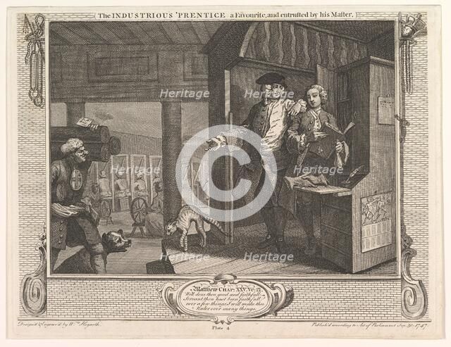 The Industrious 'Prentice a Favorite and Entrusted by his Master (Industry a..., September 30, 1747. Creator: William Hogarth.