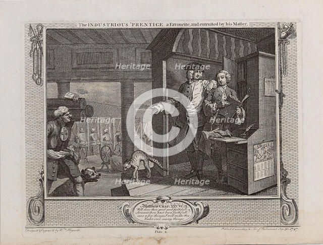The Industrious 'Prentice a Favourite, and entrusted by his Master, 1747. Creator: Hogarth, William (1697-1764).