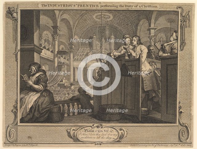 The Industrious 'Prentice Performing the Duty of a Christian: Industry and I..., September 30, 1747. Creator: William Hogarth.