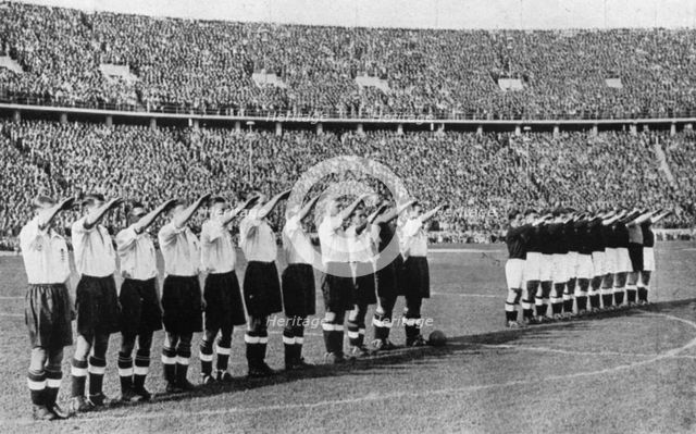 The infamous salute at the Berlin Olympic Stadium, Germany, 1938. Artist: Planet News Ltd