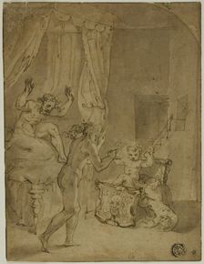 The Infant Hercules Strangling Serpents in His Cradle (recto), n.d. Creator: Prospero Fontana