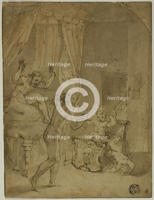 The Infant Hercules Strangling Serpents in His Cradle (recto), n.d. Creator: Prospero Fontana.