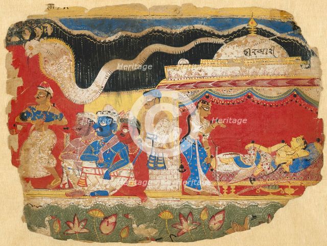 The Infant Krishna Spirited Away by Vasudev, from a copy of the Dispersed Bhagavat..., c1520-30. Creator: Unknown.