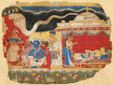 The Infant Krishna Spirited Away by Vasudev, from a copy of the Dispersed Bhagavat..., c1520-30. Creator: Unknown