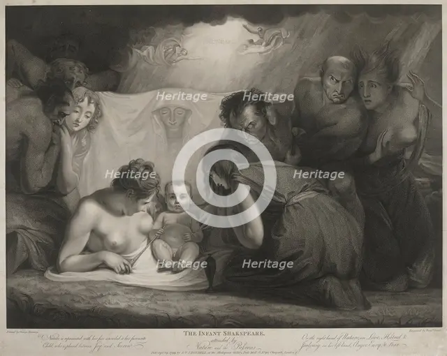 The Infant Shakespeare Attended by Nature and the Passions, published 1799. Creators: Benjamin Smith, John Boydell, Josiah Boydell.