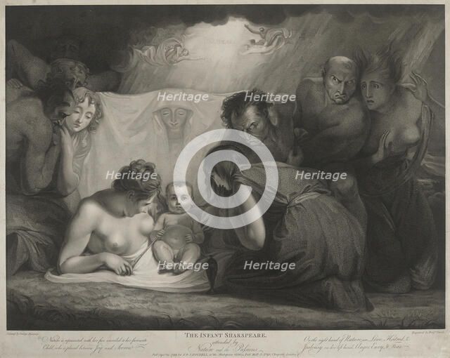 The Infant Shakespeare Attended by Nature and the Passions, published 1799. Creators: Benjamin Smith, John Boydell, Josiah Boydell.