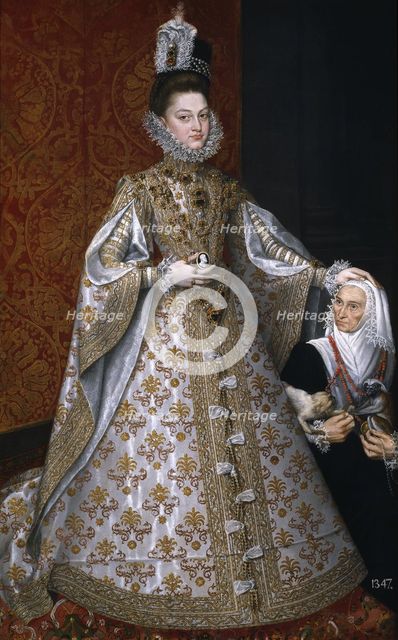 The Infanta Isabel Clara Eugenia (1566-1633) with the Dwarf, Magdalena Ruiz, 1585-1588. Artist: Sánchez Coello, Alonso (1531-1588)