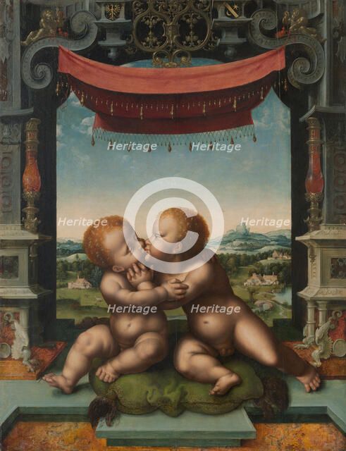 The Infants Christ and Saint John the Baptist Embracing, 1520/25. Creators: Joos van Cleve, Workshop of Joos van Cleve.