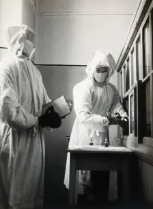 The inoculation of an isolated plague patient in China, c20th century. Creator: Unknown