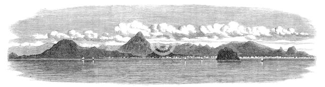The Inland Sea of Japan: coast of Sikok, with the city of Marungami and castle of the Daimio, 1868. Creator: Unknown.