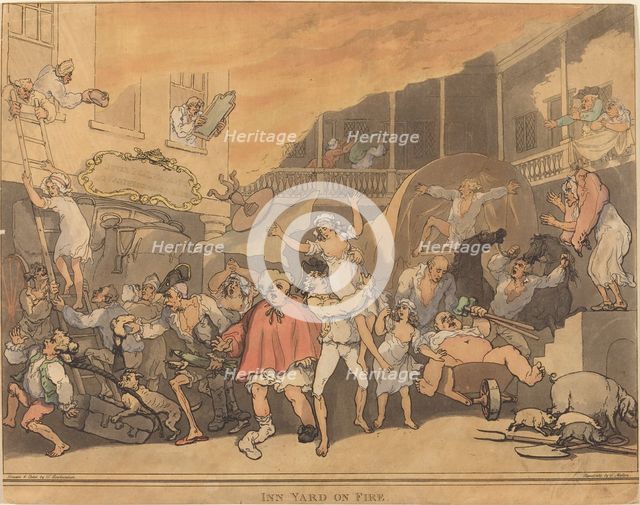 The Inn Yard on Fire, 1791. Creator: Thomas Rowlandson.