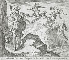 The Insane Athamas Killing Learchus, While Ino and Melicertes Jump into the Sea, published 1606. Creators: Antonio Tempesta, Wilhelm Janson