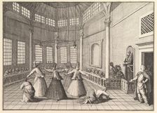 The Inside of a Mosque, the Dervishes Dancing (Aubry de La Mottraye's "Travels througho..., 1723-24. Creator: William Hogarth