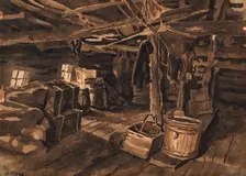 The inside of a barn in the village of Selivanikha, 1907. Creator: Dmitrii Innokent'evich Karatanov