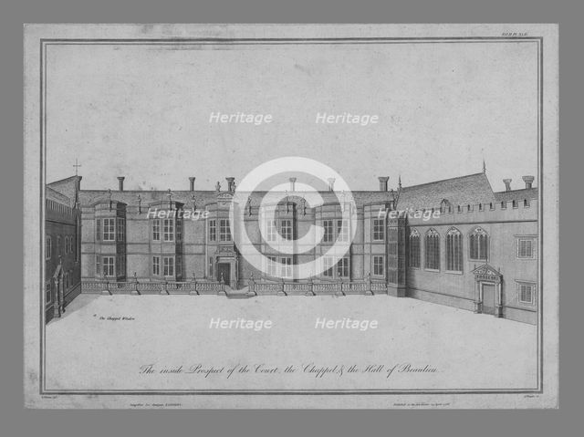 'The inside prospect of the Court, the Chappel and the Hall of Beaulieu', 1786. Creator: James Basire I.