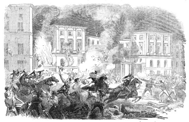 The Insurrection in Spain - the Insurgents setting fire to the Palace of Queen Christina..., 1854. Creator: Unknown.