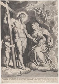 The Intercession of the Virgin, kneeling on a cloud at right before Christ, standin..., ca. 1610-37. Creator: Egbert Van Panderen