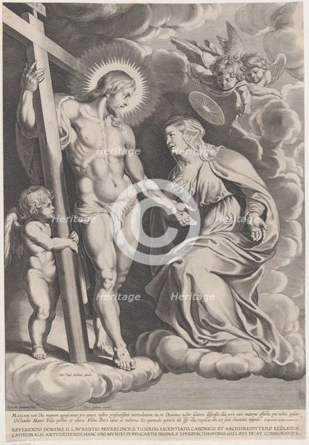 The Intercession of the Virgin, kneeling on a cloud at right before Christ, standin..., ca. 1610-37. Creator: Egbert Van Panderen.