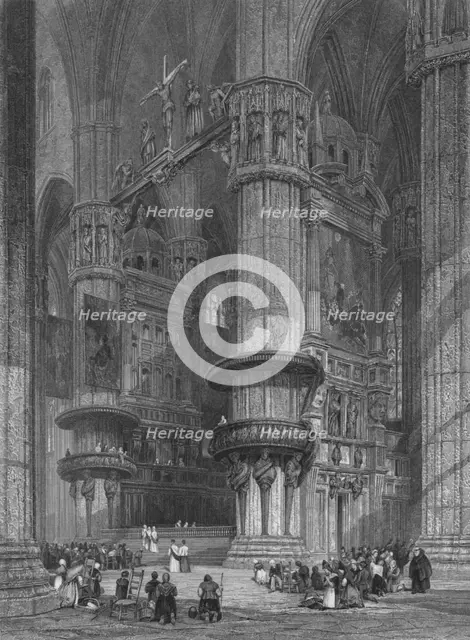 'The Interior of Milan Cathedral, Looking Towards The High Altar', 1844.  Artist: Thomas Higham.