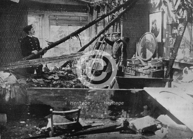 'The interior of one of the wrecked houses in Southend', 1915. Artist: Unknown.