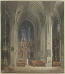 The interior of a church with a nun, 1840. Creator: Carl Theodor Reiffenstein