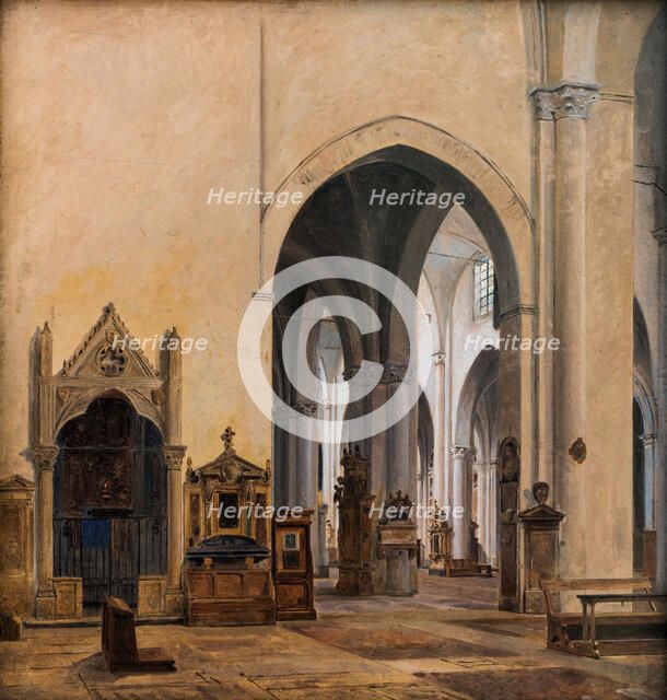 The interior of S. Maria sopra Minerva in Rome, 1839. Creator: Constantin Hansen.