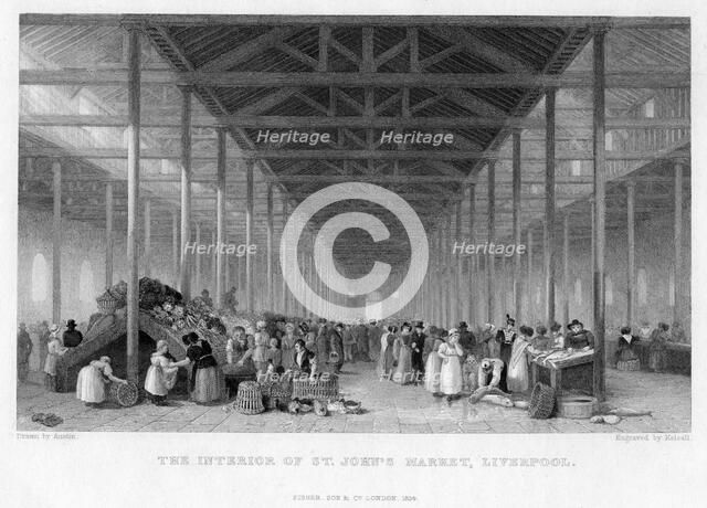 The Interior of St John's Market, Liverpool, 1834.Artist: Austin