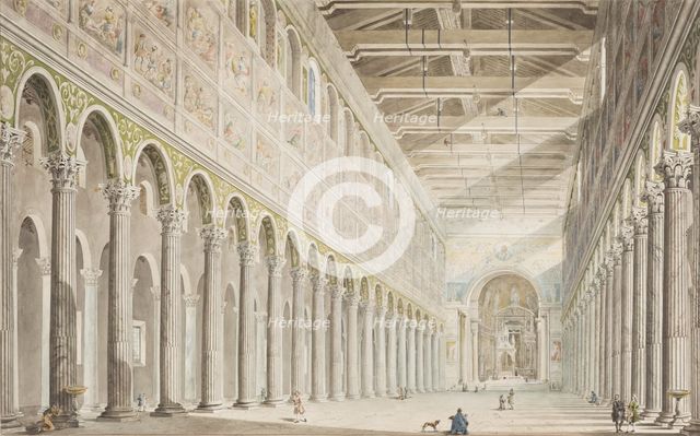 The interior of the Basilica of St. Paul Outside the Walls in Rome. Creator: Francesco Pannini.