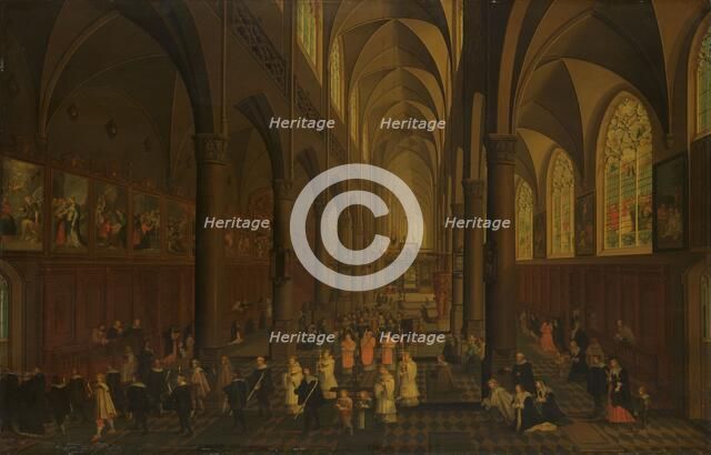 The Interior of the Dominican Church, Antwerp, Looking East, with the Procession of the..., 1636. Creator: Peeter Neeffs the Elder.