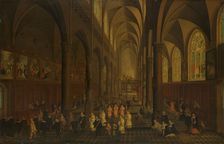 The Interior of the Dominican Church, Antwerp, Looking East, with the Procession of the..., 1636. Creator: Peeter Neeffs the Elder