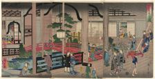 The Interior of the Gankiro in Yokohama (Yokohama Gankiro mikomi no zu), 1860. Creator: Utagawa Hiroshige II