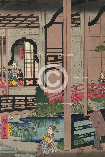 The Interior of the Gankiro in Yokohama (Yokohama Gankiro mikomi no zu), 1860. Creator: Utagawa Hiroshige II.