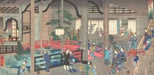 The Interior of the Gankiro Tea House in Yokohama, 1861 (April). Creator: Suzuki Hiroshige