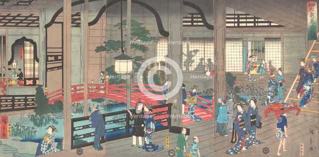 The Interior of the Gankiro Tea House in Yokohama, 1861 (April). Creator: Suzuki Hiroshige.