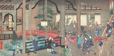 The Interior of the Gankiro Tea House in Yokohama, 1861 (April). Creator: Suzuki Hiroshige