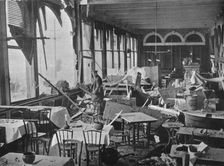 The interior of the Grand Hotel, showing the damage done by the bombardment 1914