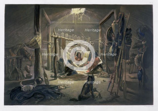 'The Interior of the Hut of a Mandan Chief', 1843. Artist: Narcisse Desmadryl