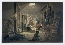 The Interior of the Hut of a Mandan Chief 1843. Artist: Narcisse Desmadryl