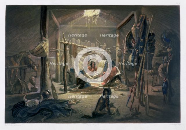 'The Interior of the Hut of a Mandan Chief', 1843. Creator: Narcisse Desmadryl.